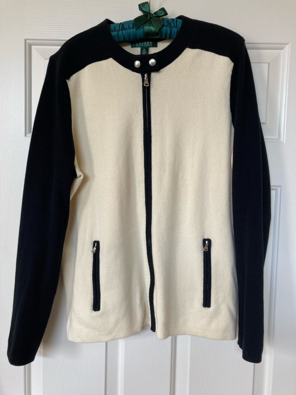 Ralph Lauren Cream Body Black Sleeve Zip Cardigan